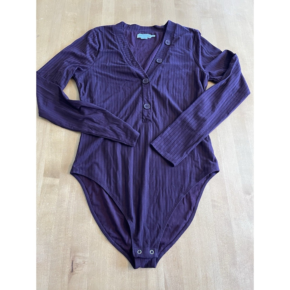Good American Women's Plum Wine V-Neck Long Sleeve Bodysuit Sz L Large
